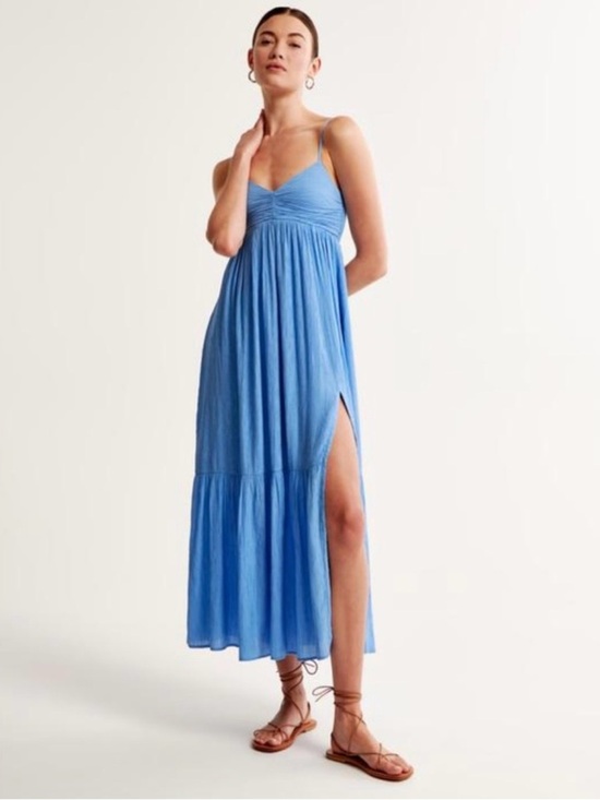 Abercrombie & Fitch Dresses & Skirts - Abercrombie & Fitch Crinkle Textured Ruched Maxi Dress in Blue Size XS